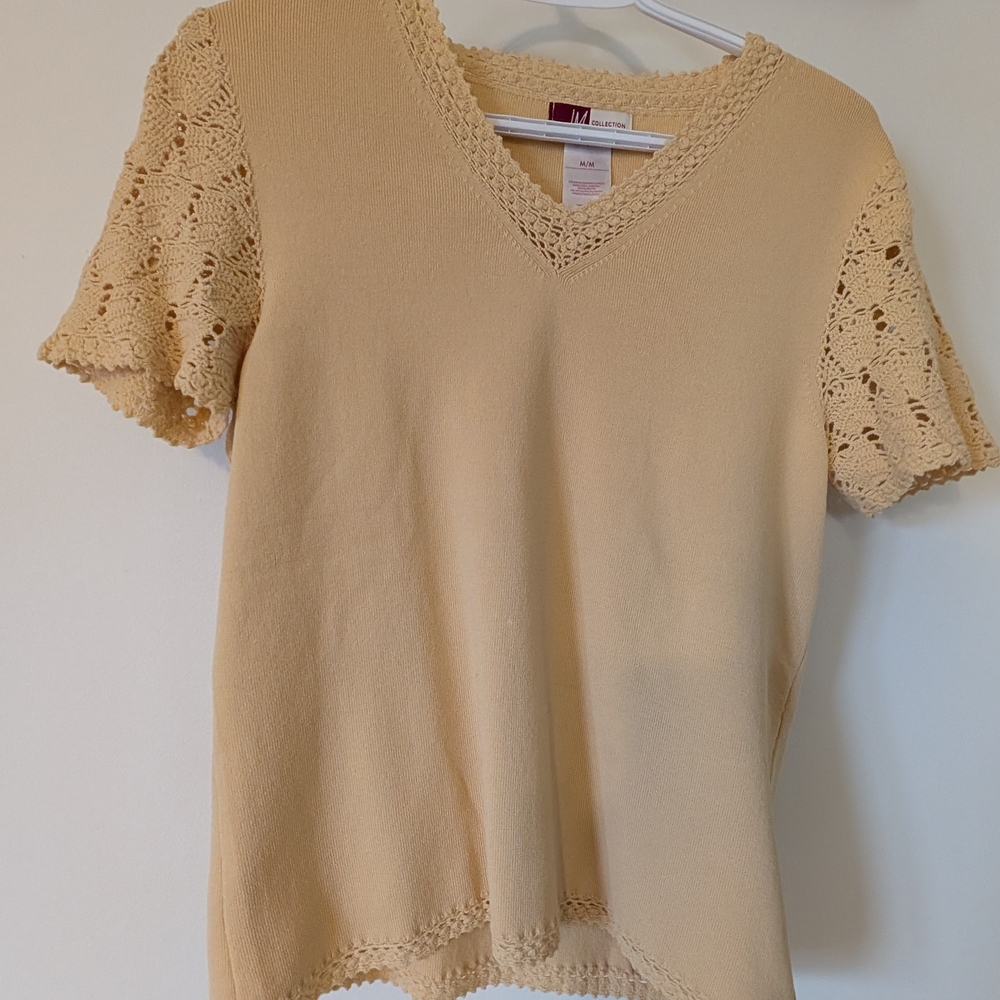 Women's Beige Crochet Sleeve Top